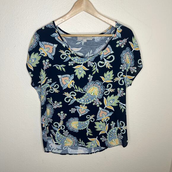 Loft Navy Paisley Print Short Sleeve XS - Picture 1 of 8